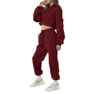Conjunto de Sudadera con Capucha de Forro Polar Rosa para Mujer, Corte Ajustado, Color Sólido, Estilo Urbano, y Pantalones Jogger Transpirables de Spandex - Product Image 6