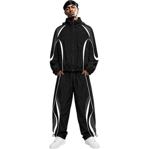 Chaqueta Cortavientos para Hombre con Ribete en Contraste, Chaqueta Cortavientos y Pantalones Deportivos Reflectantes Personalizados al por Mayor - Product Image 1