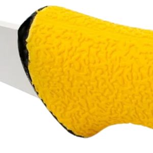Couteaux de boucherie jaunes à lame étroite courbée, avec bolster de protection noir et manche arrondi pour la découpe de viande - Product Image 4