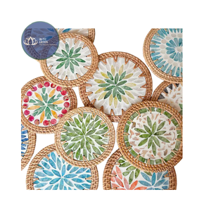 HIGH QUALITY Eco Friendly Round Rattan Ceramic <b>Coaster</b> Drink Mat Supply - Product Image 5