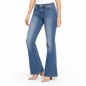 Jean en denim extensible taille haute coupe bootcut pour femme, bleu moyen, lavable, vente en gros - Product Image 3