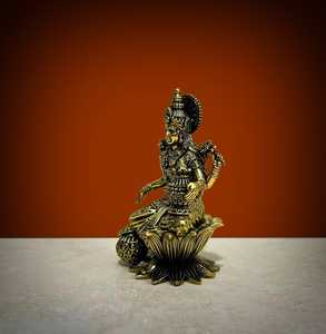 Statue de la déesse Lakshmi en laiton artisanal, moulée dans la cire, pour la décoration de la maison ou du temple - Product Image 2