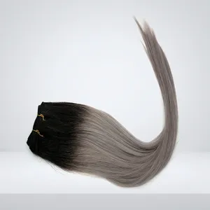Extensions de cheveux naturels indiens blond cendré, double épaisseur, lisses, à clipser, ensemble complet pour la tête, cheveux Remy, densité 100%, base en soie - Product Image 4
