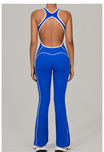 Combinaison de yoga une pièce sans dos, longue, avec bande latérale, taille haute, sans couture, en Spandex et Polyester, pour femme, vêtements de sport - Product Image 6