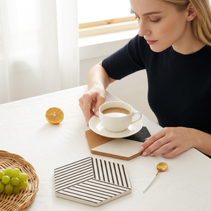Modern Square Wooden Coaster Set Multicolor Geometric Design Non Slip Mats & <b>Pads</b> 4 mm Thick - Product Image 2