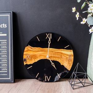 Black and gold wall <b>clock</b> Epoxy resin <b>clock</b> wood <b>clock</b> Roman numeral wall <b>clock</b> Stylish wall <b>clock</b> Epoxy wood <b>clock</b> Luxury <b>clock</b> - Product Image 4