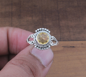 Bague vintage en citrine naturelle en gros, argent sterling, style antique, pierre précieuse jaune, bijoux d'occasion, bague vintage, cadeau - Product Image 5