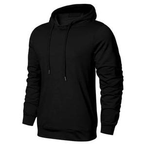 Unisex <b>Black</b> Hooded Tracksuit Set Full Sleeve Solid Color Cotton Casual Wear With Drawstring Closure And Side Pockets Autumn - Product Image 2