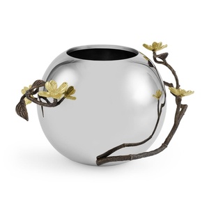 Jarrón de lujo Saleem International 2026 con diseño de granada, color plateado, de metal, con hoja de ginkgo marrón dorado - Product Image 6