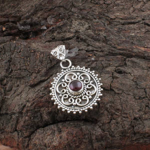 Natural Red Garnet Pendant 925 Sterling Silver Platinum Plated Vintage Style Jewelry January Birthstone <b>Charms</b> Bridal Gift - Product Image 1