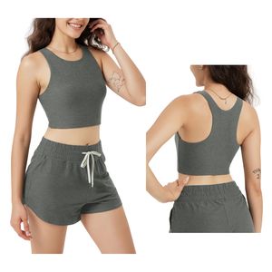 Ensemble de yoga pour femmes : débardeur court et short, tenue de sport sans couture respirante pour la gym, personnalisable avec logo, vente en gros - Product Image 1