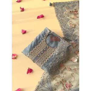 ผ้าโปร่งบางสำหรับนักออกแบบมีการปักลายพื้นด้านบนด้วยสีเทา - Product Image 2