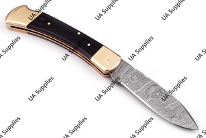 มีดพับทำมือ ด้ามไม้เขาสัตว์ คุณภาพอุตสาหกรรม สำหรับตั้งแคมป์ ใบมีดเหล็กดามัสกัสคุณภาพสูง แบบตรง รับผลิตแบบ OEM ODM พับได้ - Product Image 3