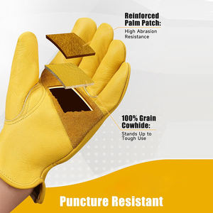 Gants d'assemblage en cuir de sécurité jaunes avec service OEM, doigts complets, respirants et paume renforcée - Product Image 2