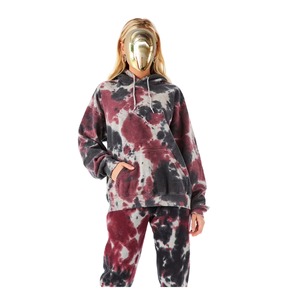 Sweat-shirt à capuche surdimensionné personnalisé pour femme, en coton French Terry, tie-dye gris bordeaux nuage, avec poche marbrée, vente en gros OEM - Product Image 1