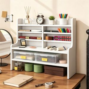 Organizer da Scrivania in Legno a 6 Livelli, Ripiani Regolabili e Rimovibili, Portaoggetti per Artigianato, Penne, Nastri Washi, con Protezioni Anti-Caduta - Product Image 2