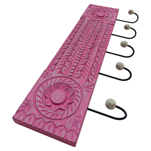 Décoration murale en bois sculpté rose délavé avec 5 crochets, porte-clés, articles de décoration intérieure en bois, personnalisable, en bois d'ingénierie - Product Image 3