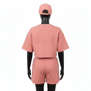 Conjunto de Top Corto para Mujer, Tela de Algodón de Rizo de Alta Calidad, 280 GSM, Transpirable, Color Sólido, Logotipo Personalizado - Product Image 2