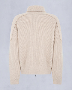 Customise OEM ODM Men's Beige Knitted Wool Bomber Jacket Stand Collar Zipper Closure Regular Fit Loose Style Autumn Wear - Product Image 2