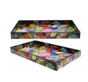 Bandeja de Madera Cuadrada Hecha a Mano con Diseño Impreso, para Servir Comida, Bandeja para Almacenamiento de Alimentos, en Oferta - Product Image 3