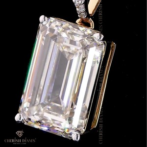 Nouvelle collection : Pendentif tendance en diamant de laboratoire taille émeraude en or jaune 18 carats, collier chaîne à maillons pour femme, idéal pour fiançailles et mariage - Product Image 2
