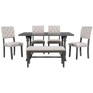 Set da Pranzo a 6 Pezzi con Forme Speciali, Sedute e Schienali Rivestiti in Schiuma, Design Unico delle Gambe, Include Tavolo e Sedie - Product Image 2