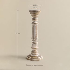 Portavelas de Madera Blanca Envejecida Hechos a Mano, Juego de Candelabros Tallados, Decoración Rústica para Mesa de Estilo Campestre - Product Image 1