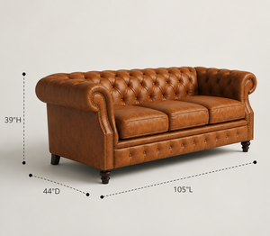 Midcentury Modern Genuine Leather Three Seat <b>Sofa</b> Tufted Back Rolled Arms Wood Legs-Eco-Friendly Living Room School Park - Product Image 3