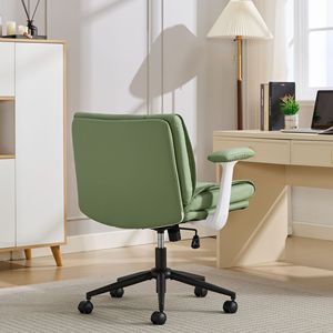 Chaise de bureau en cuir à position jambes croisées avec accoudoirs rabattables et roulettes pivotantes, design confortable avec assise large - Product Image 5