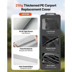 Resistente resistente 10X20 ft impermeabile Carport sostituzione tettoia per Garage tenda superiore telone Grey telaio Bugger palla non - Product Image 4