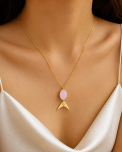 Fish Gemstone Pink Chalcedony Pendant 18k Gold Plated Brass Oval Egg Cabochon Shape Punk Buddhism Fashion Jewelry - Product Image 3