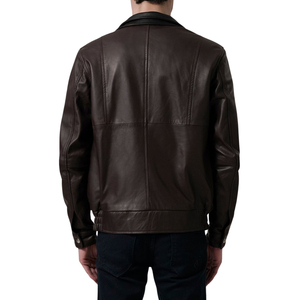 Veste en cuir véritable marron pour homme, fermeture éclair, col rabattable, coupe-vent, veste de motard décontractée - Product Image 4