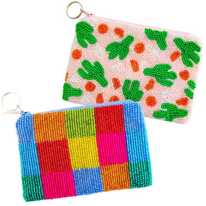 Sac fourre-tout fait main de style classique avec motif de perles de rocaille et motifs de dessins animés, imprimé en typographie, logo personnalisé brodé, promotionnel avec perles - Product Image 1