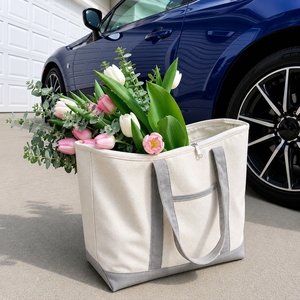 <b>Canvas</b> Tote <b>Bag</b> <b>Large</b> Size With Gray Handles And Bottom For Daily Shopping Use - Product Image 6