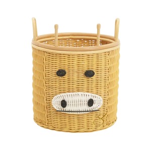 Cesta de Almacenamiento de Mimbre con Forma de Vaca, Abierta en la Parte Superior, con Asas, Organizador de Juguetes, Cesto de Ropa para Niños - Product Image 1