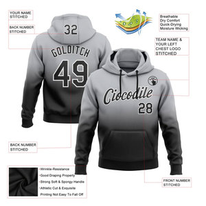 Sweat-shirt à capuche sportif personnalisé gris, noir et blanc dégradé, style streetwear moderne, confortable et décontracté - Product Image 2