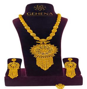 Collier LONG plaqué or 5 grammes 24K, boucles d'oreilles et anneau de doigt pour femmes, nouvelle tendance, beau pendentif élégant, grand luxe - Product Image 1