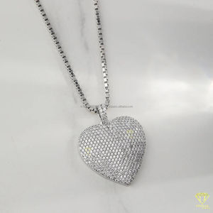 Unisex Sterling Silver Moissanite Diamond Encrusted Iced Heart Pendant <b>Locket</b> Chain Fine Hip Hop Jewelry Rapper Style Heart - Product Image 6