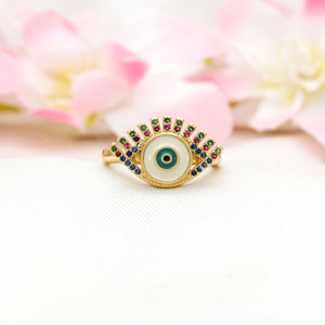 Wholesale 14K Gold Plated Inlaid Zircon Devil's <b>Eye</b> Fine <b>Ring</b> Jewelry Enamel Drop Oil <b>Evil</b> Angel <b>Eye</b> Finger <b>Rings</b> - Product Image 1