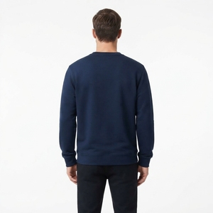 Mens <b>Navy</b> Blue Crewneck Sweatshirt Oversized Pullover Long Sleeve Casual Minimalist Streetwear Fashion <b>Top</b> - Product Image 2