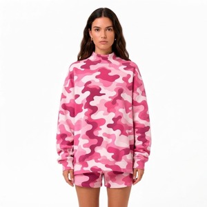 ชุดเซ็ต 2 ชิ้นลายพรางใบไม้แบบ Woodland Camouflage คอเต่า แขนยาว พร้อมกางเกงขาสั้นเข้าชุด บริการ OEM - Product Image 2