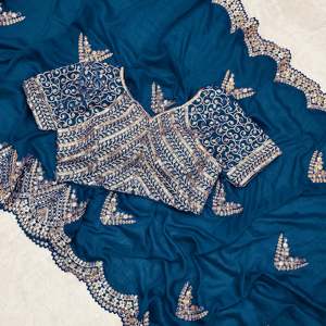 Designer Embroidery & Sequins Work Party Wear Saree <b>Indian</b> & <b>Pakistani</b> <b>Clothing</b> - Product Image 2
