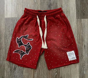 Pantalones Cortos Deportivos para Hombre, Estilo Urbano, de Algodón French Terry con Efecto Desgastado por el Sol, Apliques Bordados, Estilo Vintage con Lavado Ácido - Product Image 6