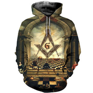 Sweat à capuche personnalisé pour la franc-maçonnerie, noir, bleu, or, imprimé sur toute la surface, nom de la loge personnalisé, unisexe, franc-maçon, équerre et compas, G Pullovor - Product Image 1
