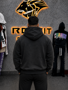 Men's <b>Black</b> Hooded <b>Sweatshirt</b> Oversized Knitted Regular Sleeve Front Logo Casual Autumn Wear - Product Image 2