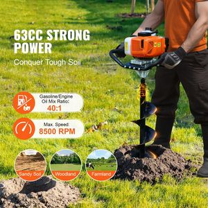 Trivella a Benzina 63CC 2400W con 8 Punte di Perforazione, 1 Asta di Prolunga, Trivella per Terra da 2400W per Pali ed Esterni Efficienti - Product Image 5
