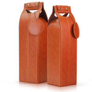 Porte-bouteille de vin en cuir gaufré Salva, porte-bouteille unique avec poignée, couleur marron, 140g, étui de voyage portable - Product Image 1