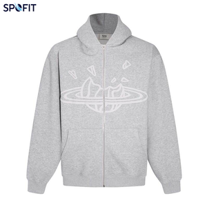 Wholesale Hot Selling Highweight Men's Casual Hoodies Lined Washed School Style Oversized Zip-up with 3D Pattern Winter Hooded - Product Image 2