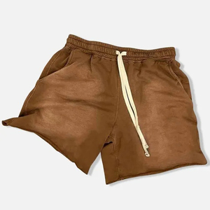 Shorts de sport pour homme personnalisés, violets, en coton molletonné épais, style vintage délavé, vente en gros - Product Image 4
