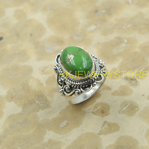Natural Green Copper Turquoise <b>Ring</b> 925 Sterling Silver Handmade <b>Statement</b> <b>Ring</b> Vintage Boho Gift for Women Men Christmas gift - Product Image 6